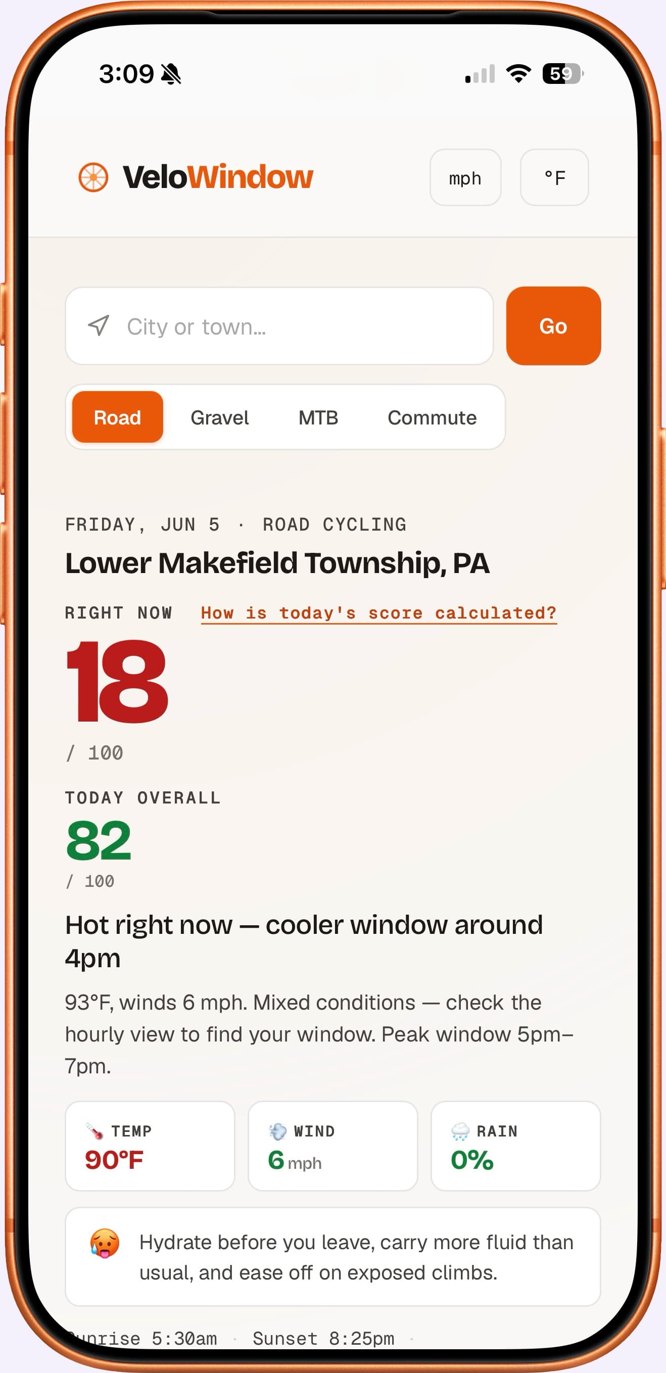 VeloWindow cycling weather app mobile design - PushMedia